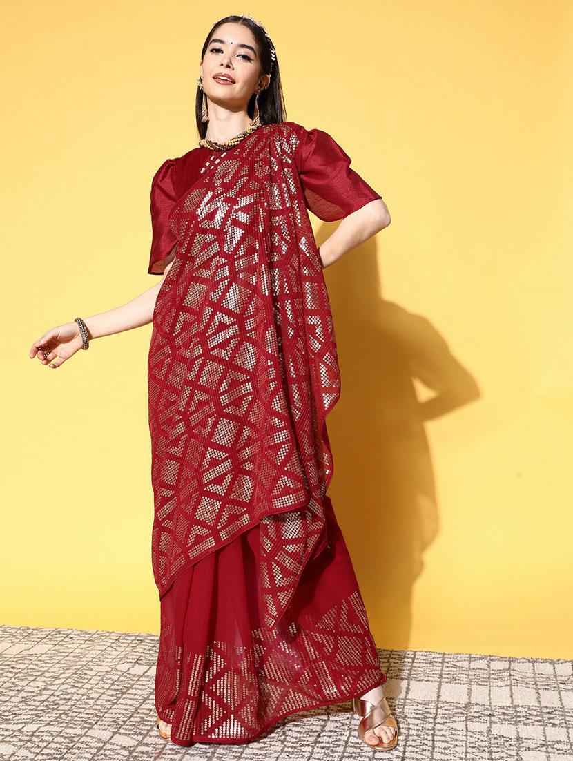 self design georgette saree with blouse