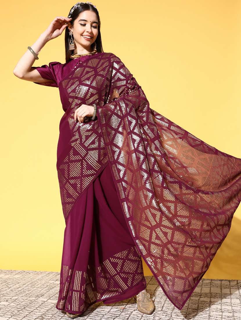 self design georgette saree with blouse