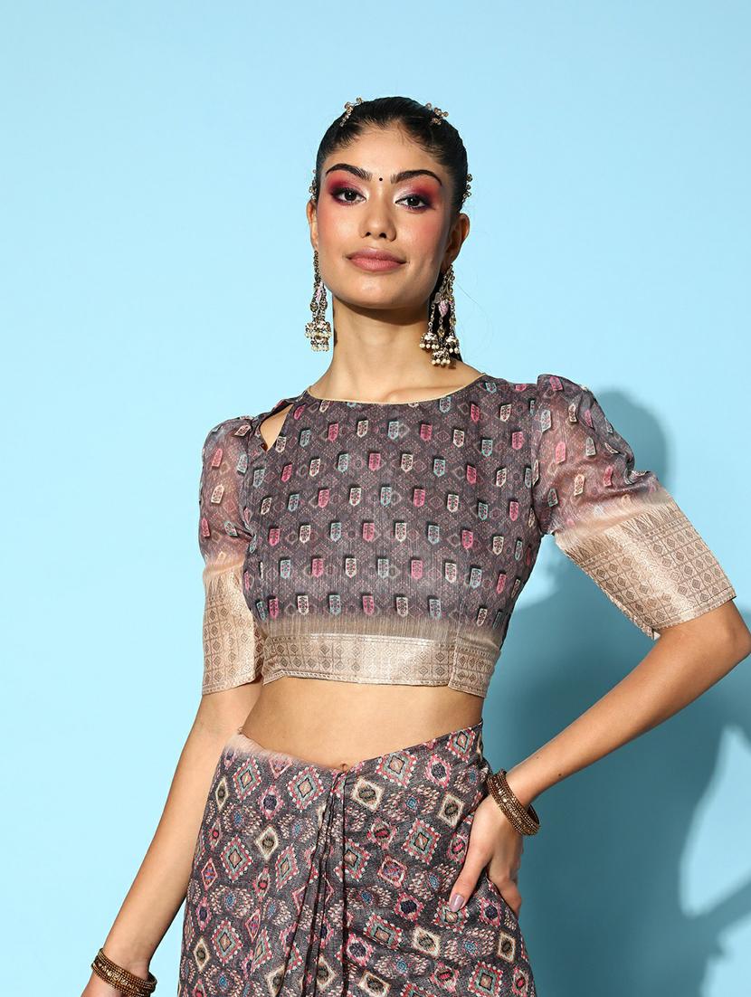 self design printed saree with blouse - 19473611 - Standard Image - 4