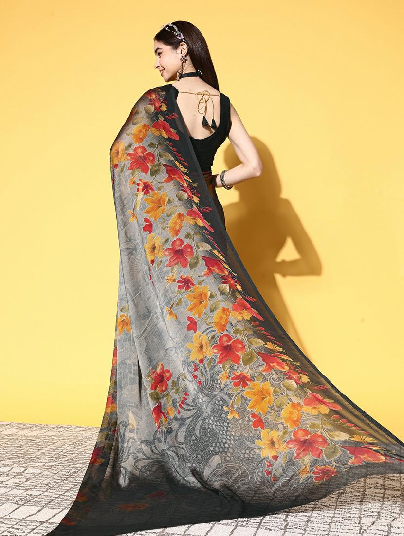 women's printed grey colored saree with blouse - 19473617 - Standard Image - 1