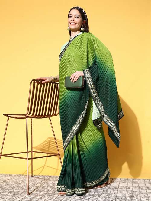 women's bordered green colored saree with blouse - 19473624 - Standard Image - 0