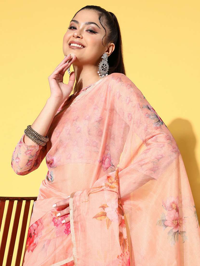 women's floral nude colored saree with blouse - 19473641 -  Standard Image - 4