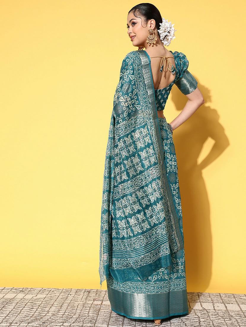 self design florals printed saree with blouse - 19473643 - Standard Image - 1