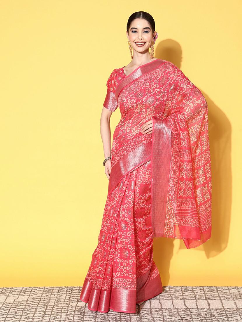 self design florals printed saree with blouse - 19473644 - Standard Image - 1