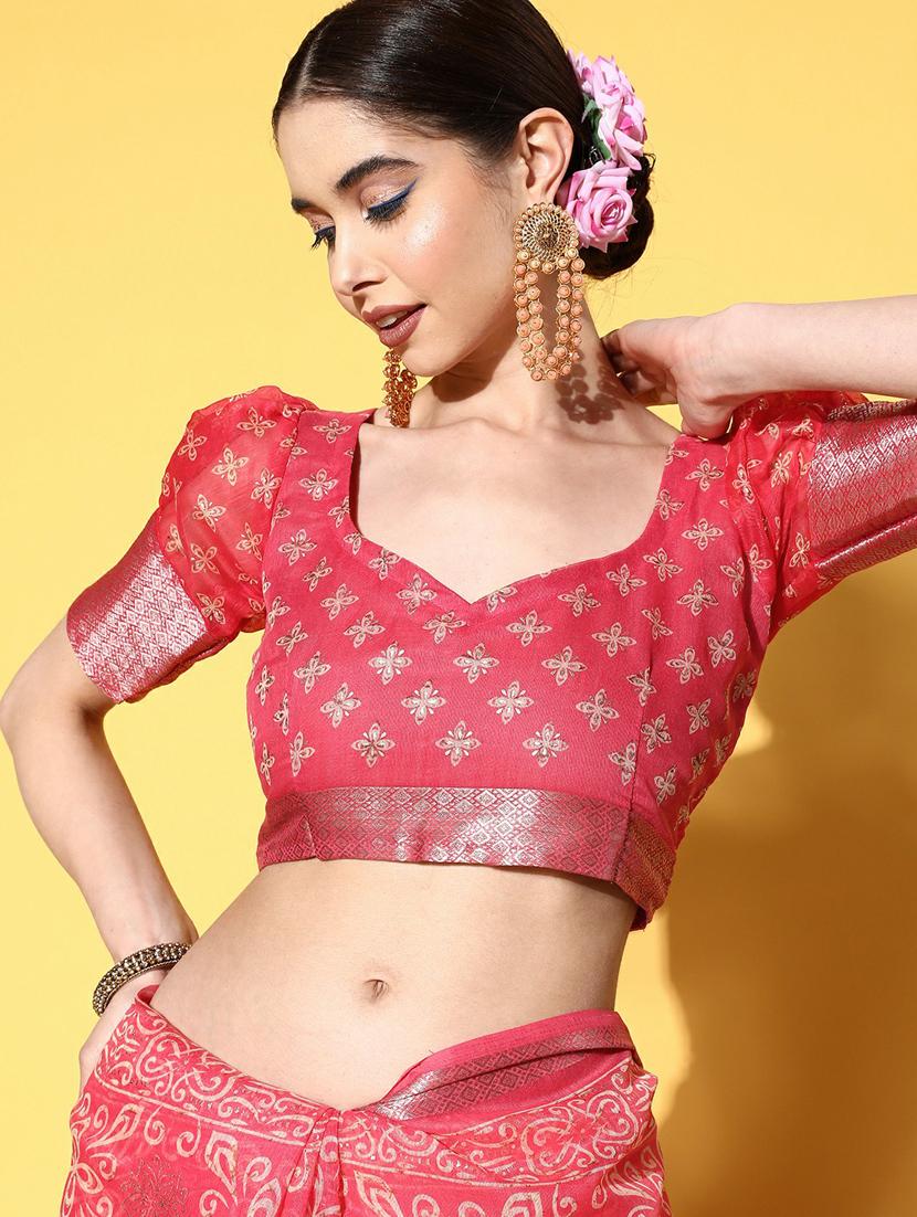 self design florals printed saree with blouse - 19473644 - Standard Image - 4