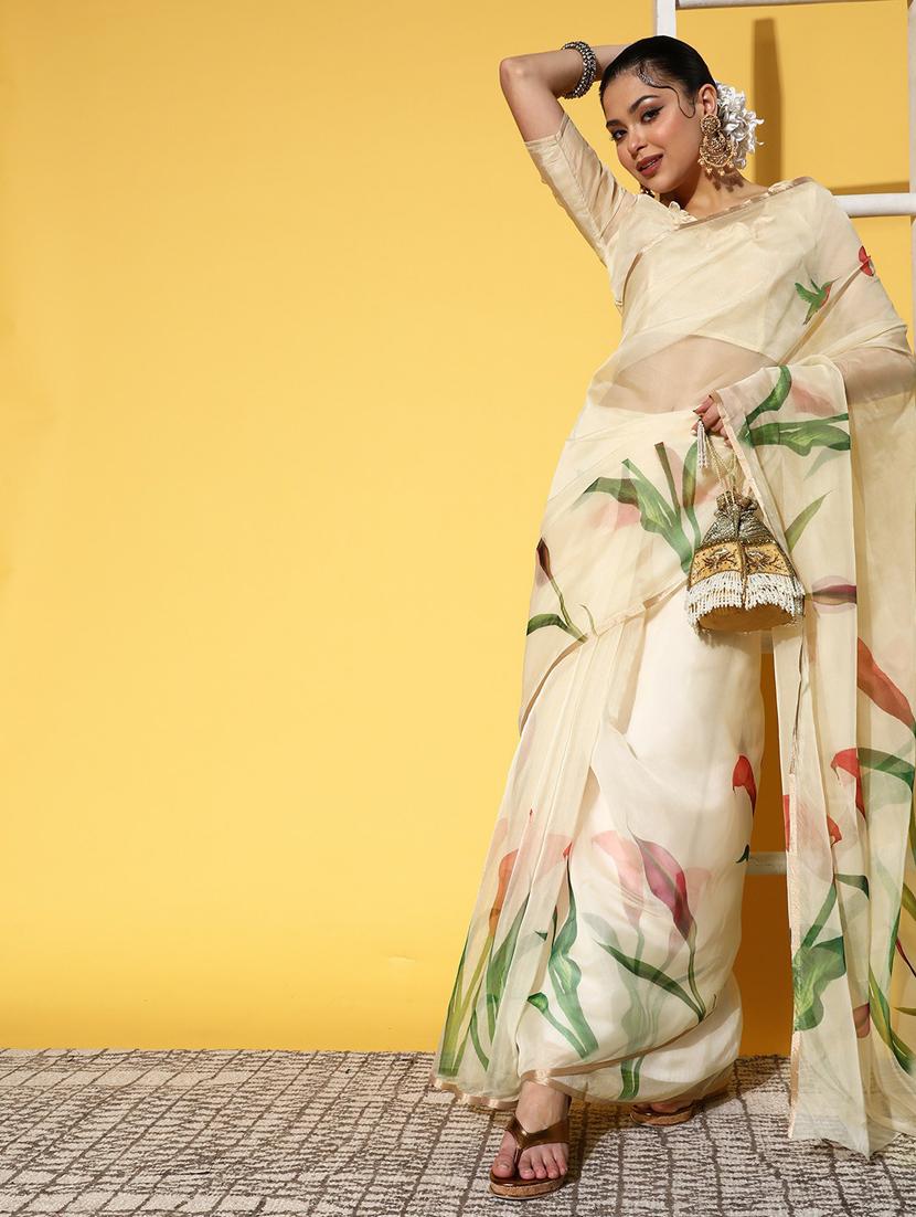 self design florals printed saree with blouse - 19473646 -  Standard Image - 1