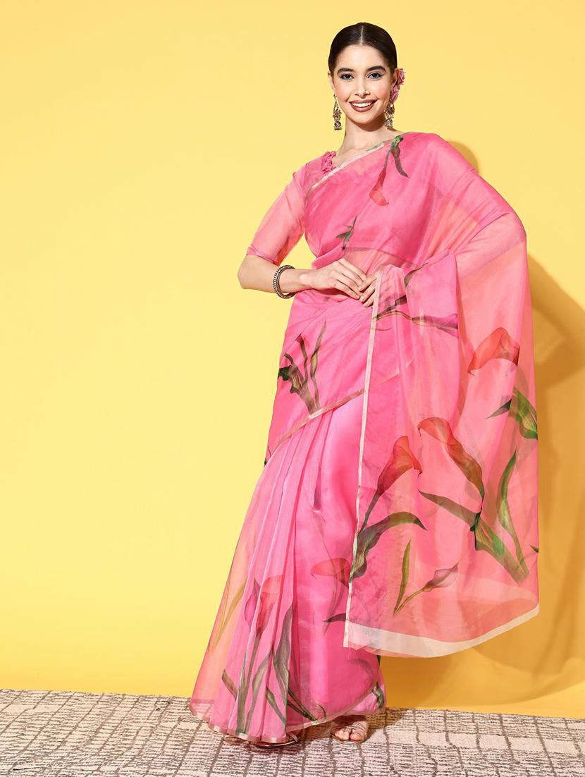 self design florals printed saree with blouse - 19473647 -  Standard Image - 1
