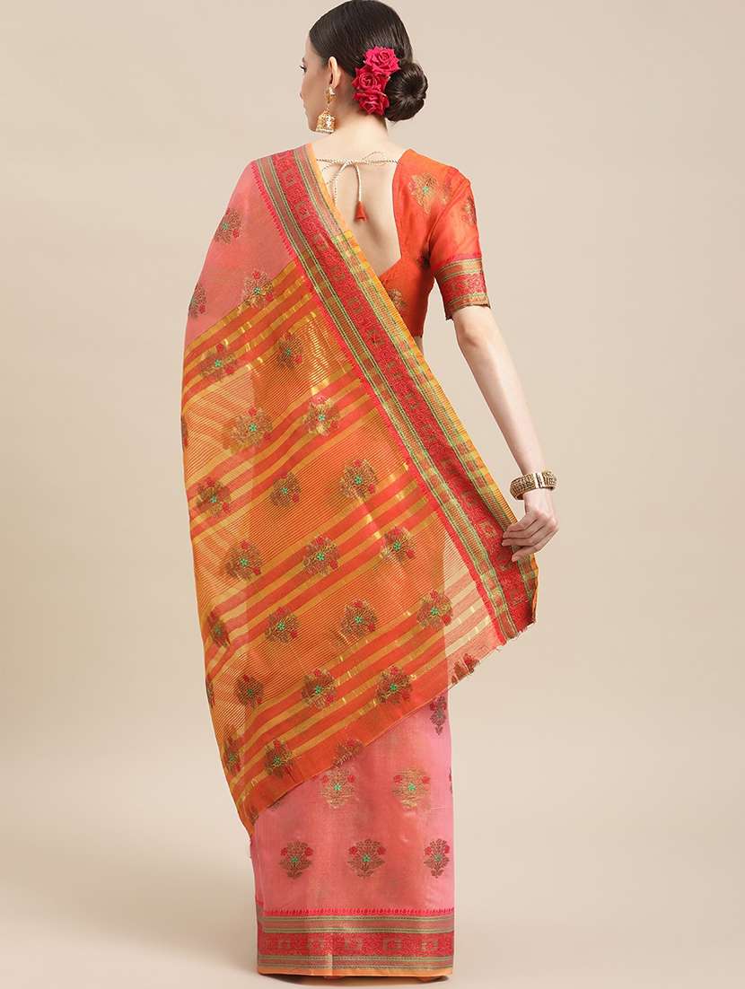 women's self design peach colored saree with blouse - 19473670 -  Standard Image - 1