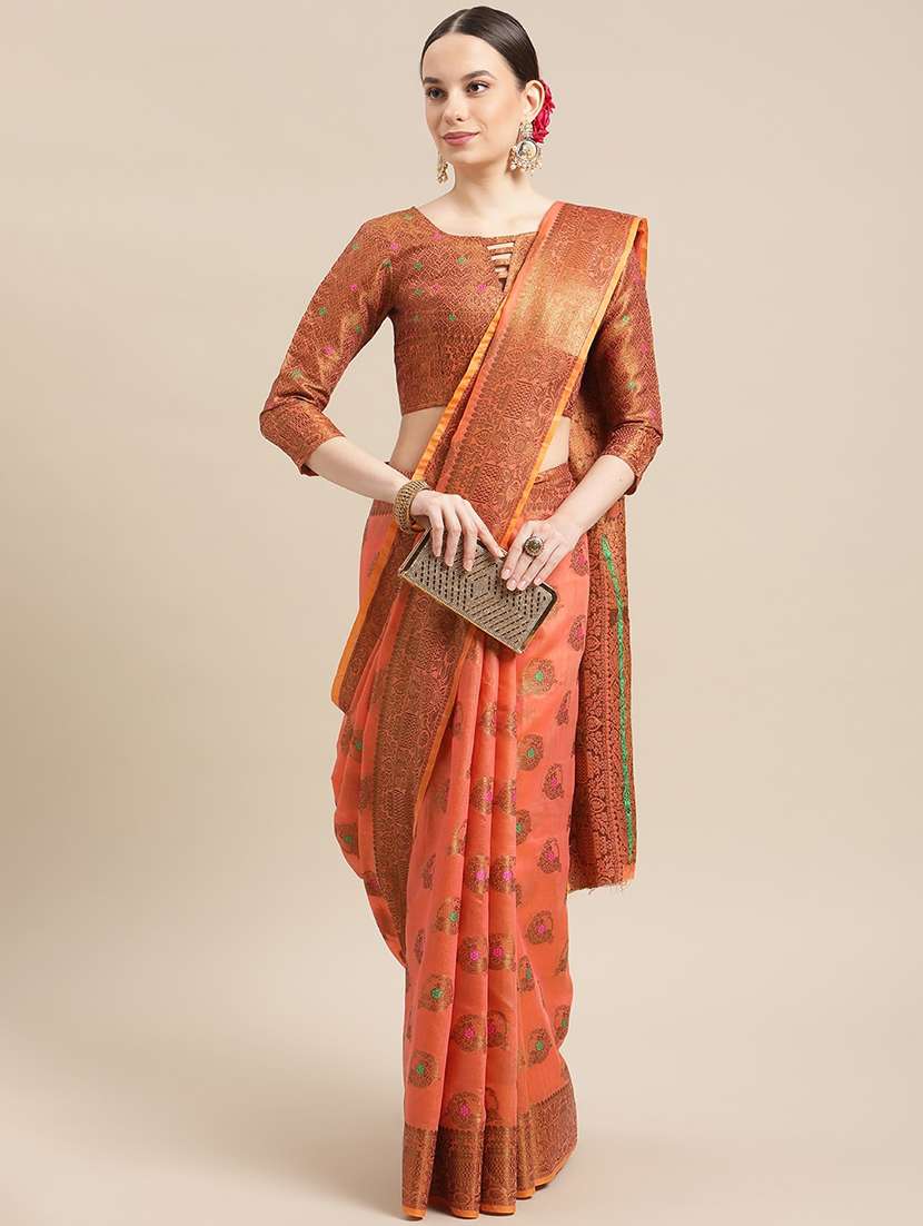 women's self design orange colored saree