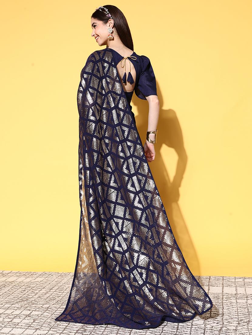 self design georgette saree with blouse - 19473738 - Standard Image - 1