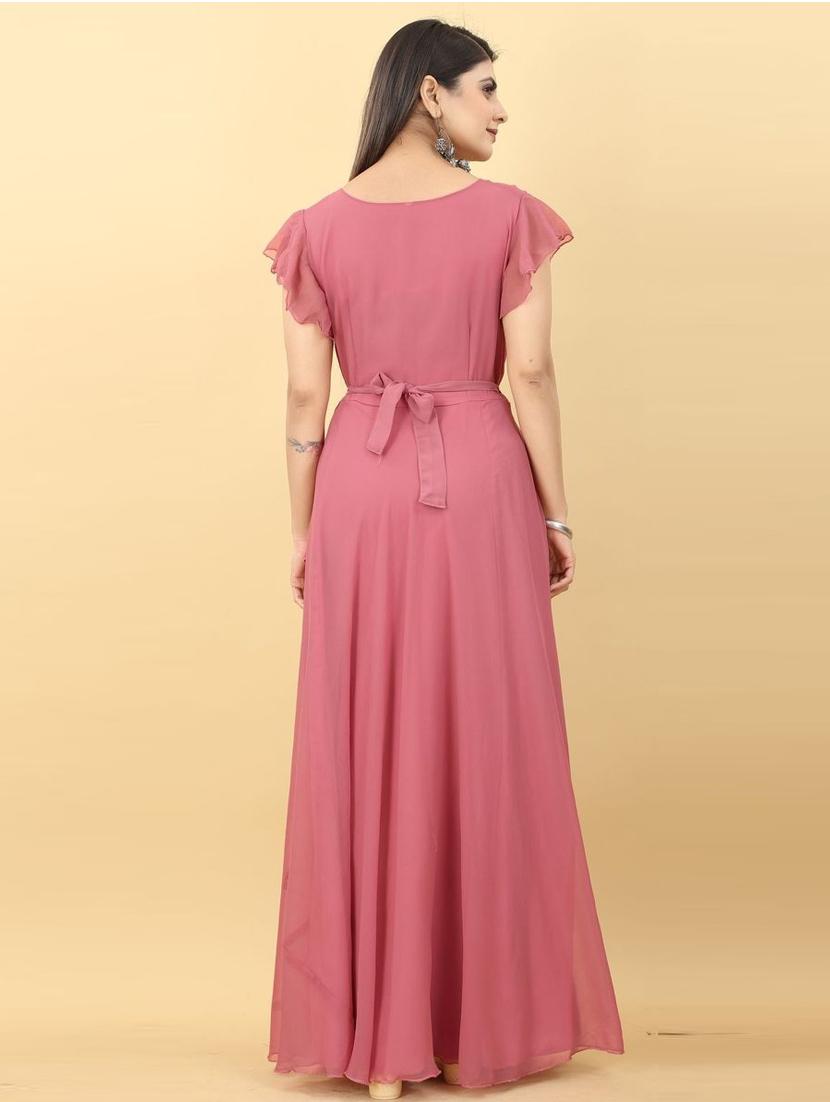 round neck solid gown dress - 19473788 - Standard Image - 1