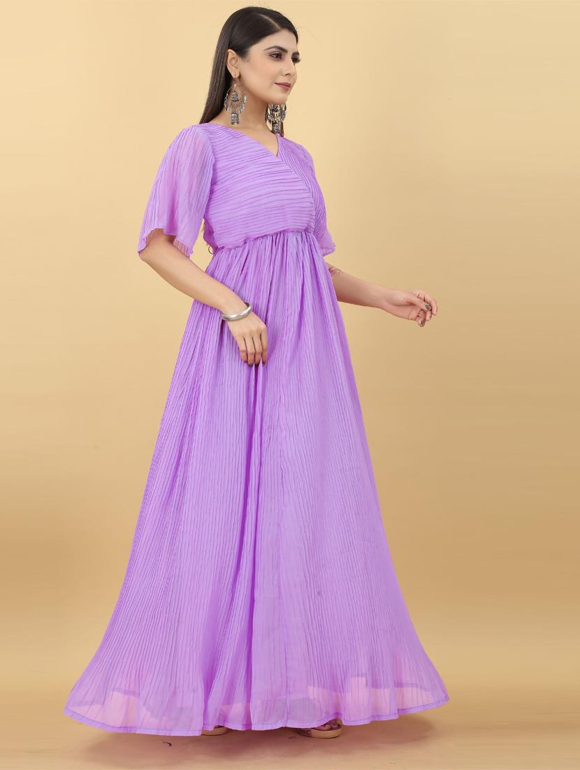 v-neck solid gown dress - 19473791 - Standard Image - 1