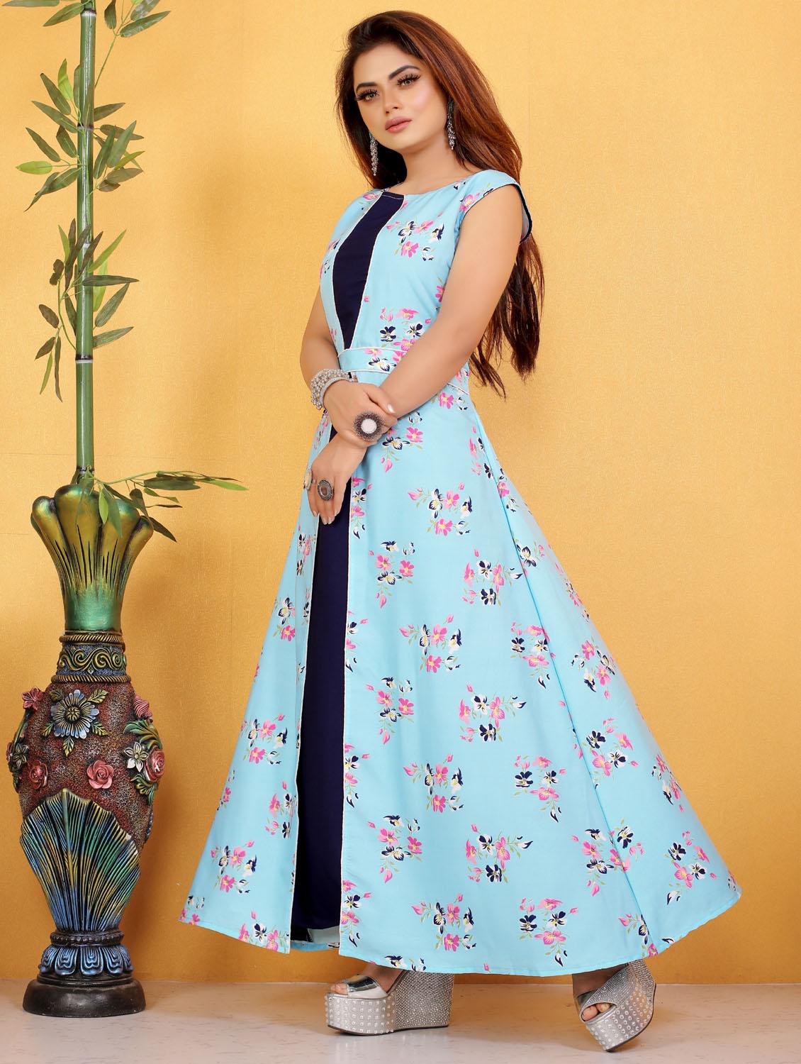 printed crepe long kurti gown - 19475421 - Standard Image - 1