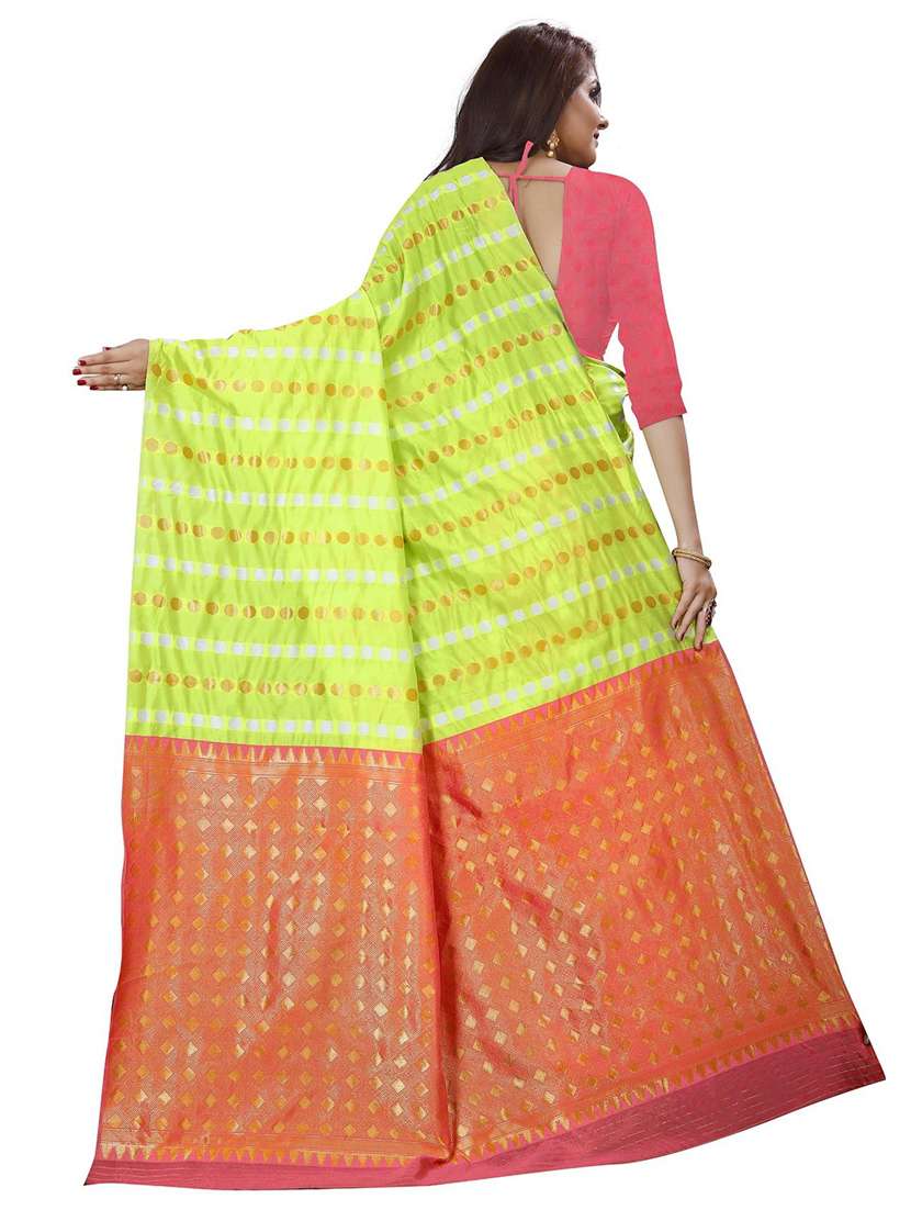 green silk blend banarasi saree with blouse - 19476141 - Standard Image - 1