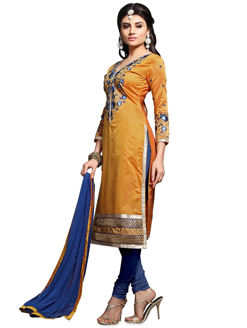 embroidered unstitched chudidar suits set - 19476455 - Standard Image - 1