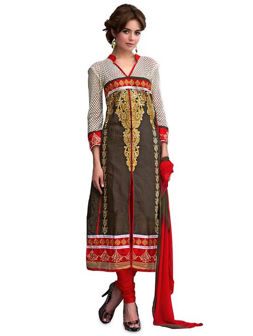 embroidered unstitched chudidar suits set - 19476461 - Standard Image - 0