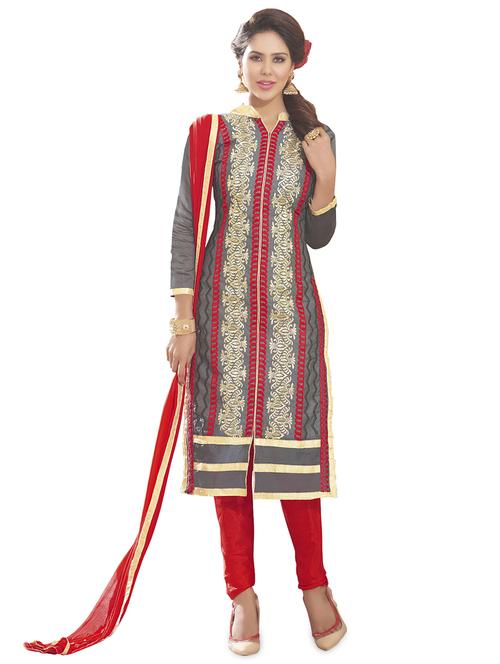 embroidered unstitched chudidar suits set - 19476467 -  Standard Image - 0
