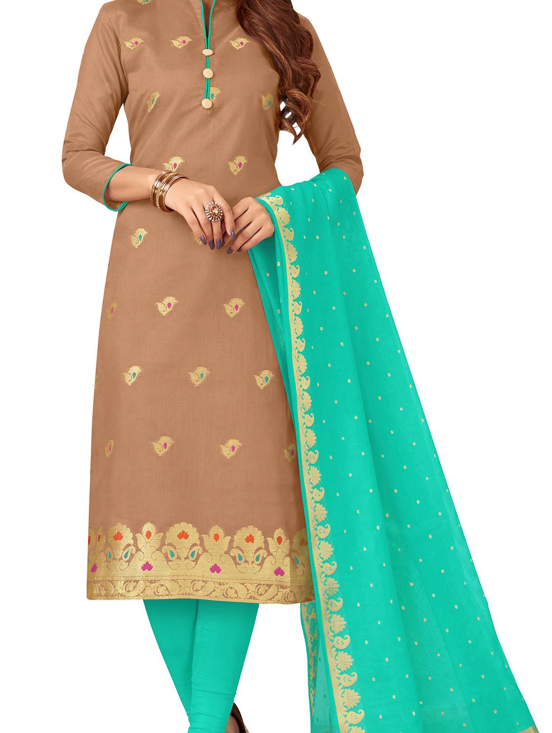 brown self design churidaar unstitched suit - 19476496 -  Standard Image - 1