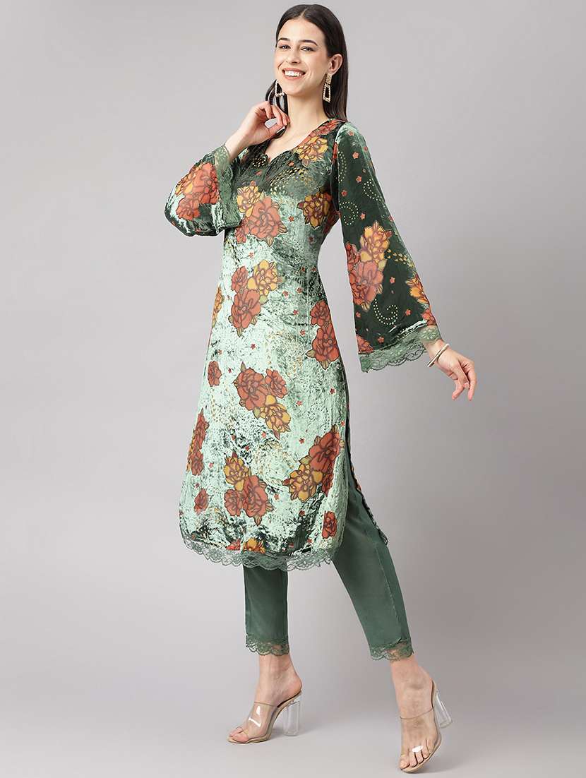 women green long sleeve kurta pant with dupatta set - 19476514 - Standard Image - 1