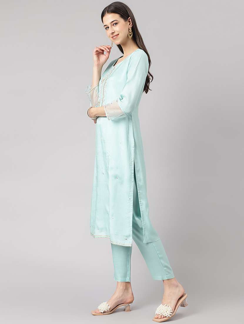 women three quarter sleeve kurta pant with dupatta set - 19476519 -  Standard Image - 1