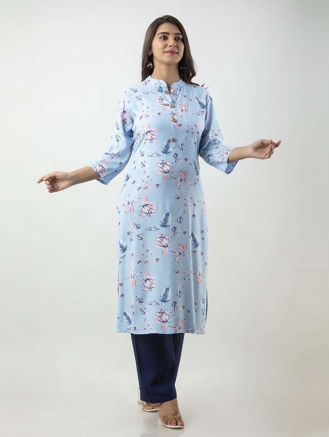 blue self design kurta palazzo set - 19481707 -  Standard Image - 1