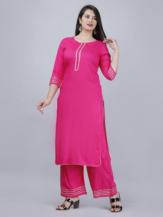 pink self design kurta palazzo set - 19481710 - Standard Image - 1