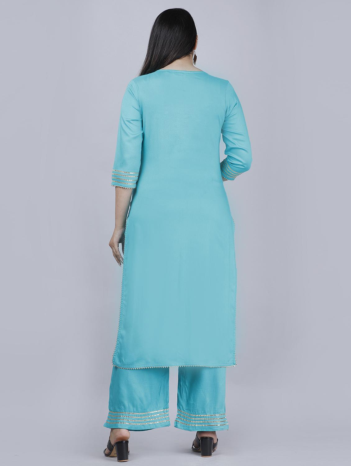 blue self design kurta palazzo set - 19481711 - Standard Image - 4