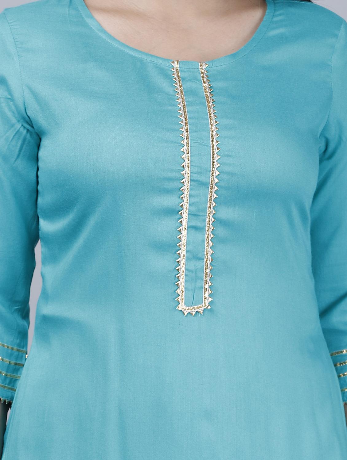 blue self design kurta palazzo set - 19481711 - Standard Image - 6