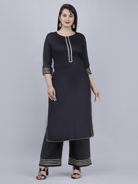 women black solid round neck kurta palazzo set - 19481712 - Standard Image - 1