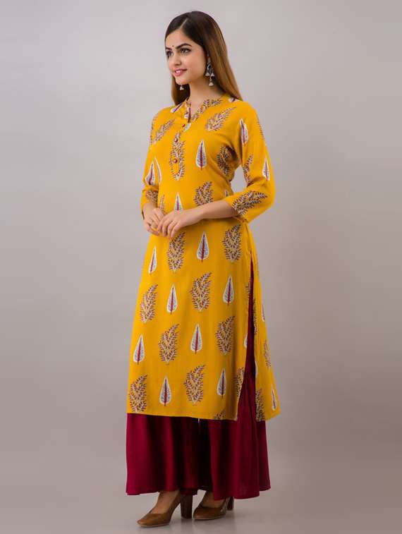 yellow self design kurta sharara set - 19481741 - Standard Image - 1