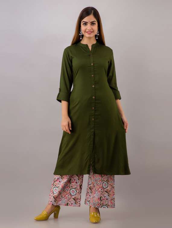 green self design kurta palazzo set