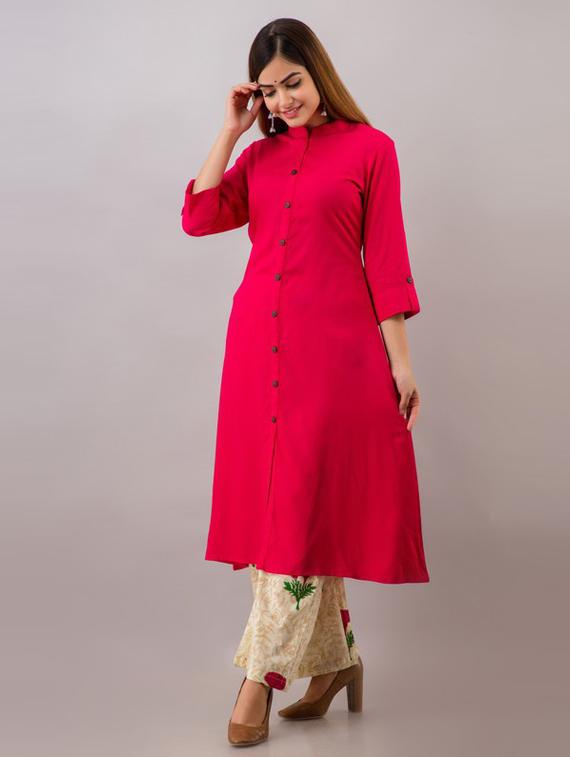 women pink solid kurta palazzo set - 19481749 - Standard Image - 1