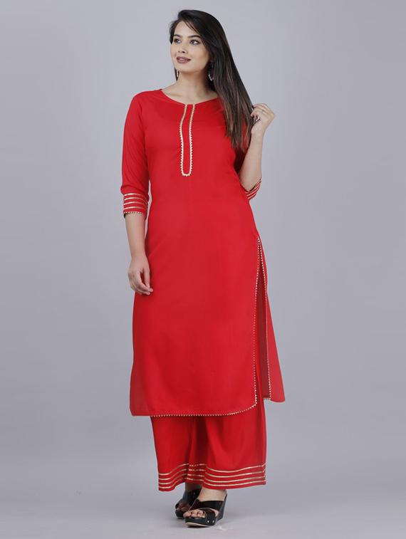 red self design kurta palazzo set - 19481773 - Standard Image - 1