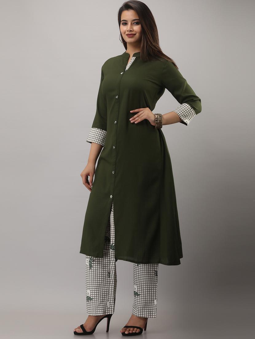 mandarin collar kurta palazzo set - 19481830 - Standard Image - 1