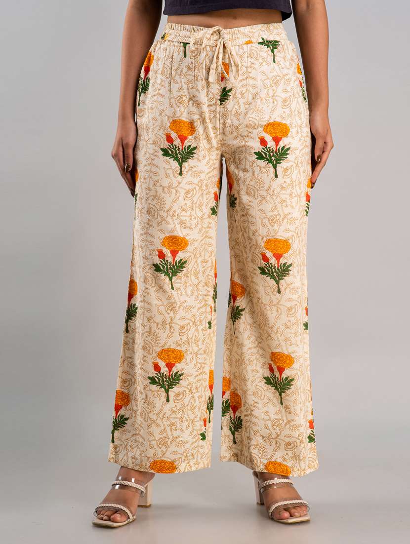 women drawstring waist printed palazzo