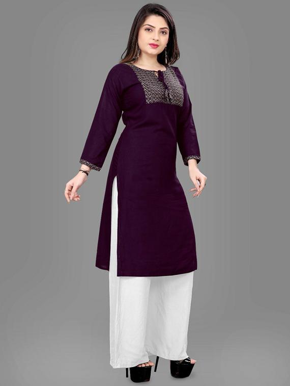 purple self design kurta palazzo set - 19482573 - Standard Image - 1