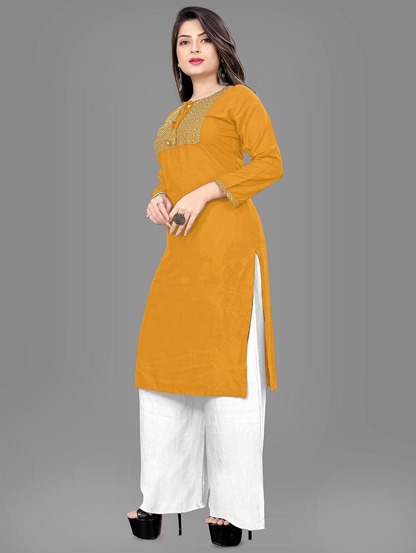 yellow self design kurta palazzo set - 19482574 - Standard Image - 1
