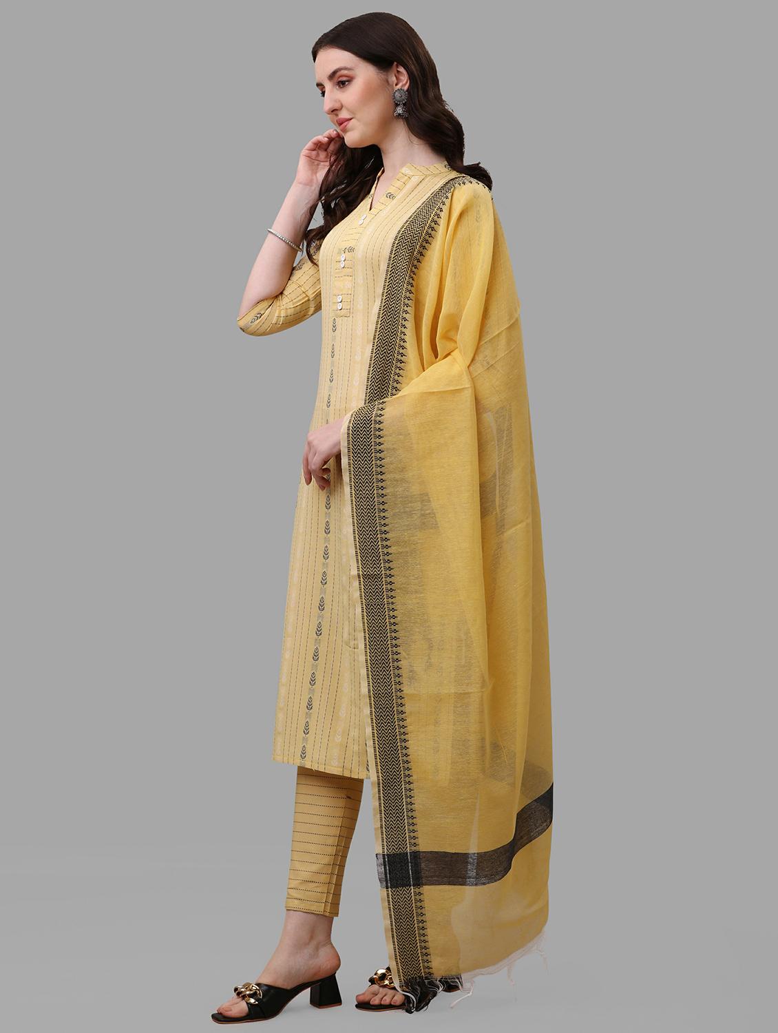 yellow self design kurta dupatta set - 19482578 - Standard Image - 1