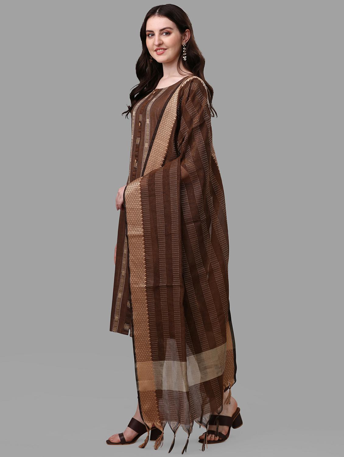 brown self design kurta dupatta set - 19482584 - Standard Image - 1