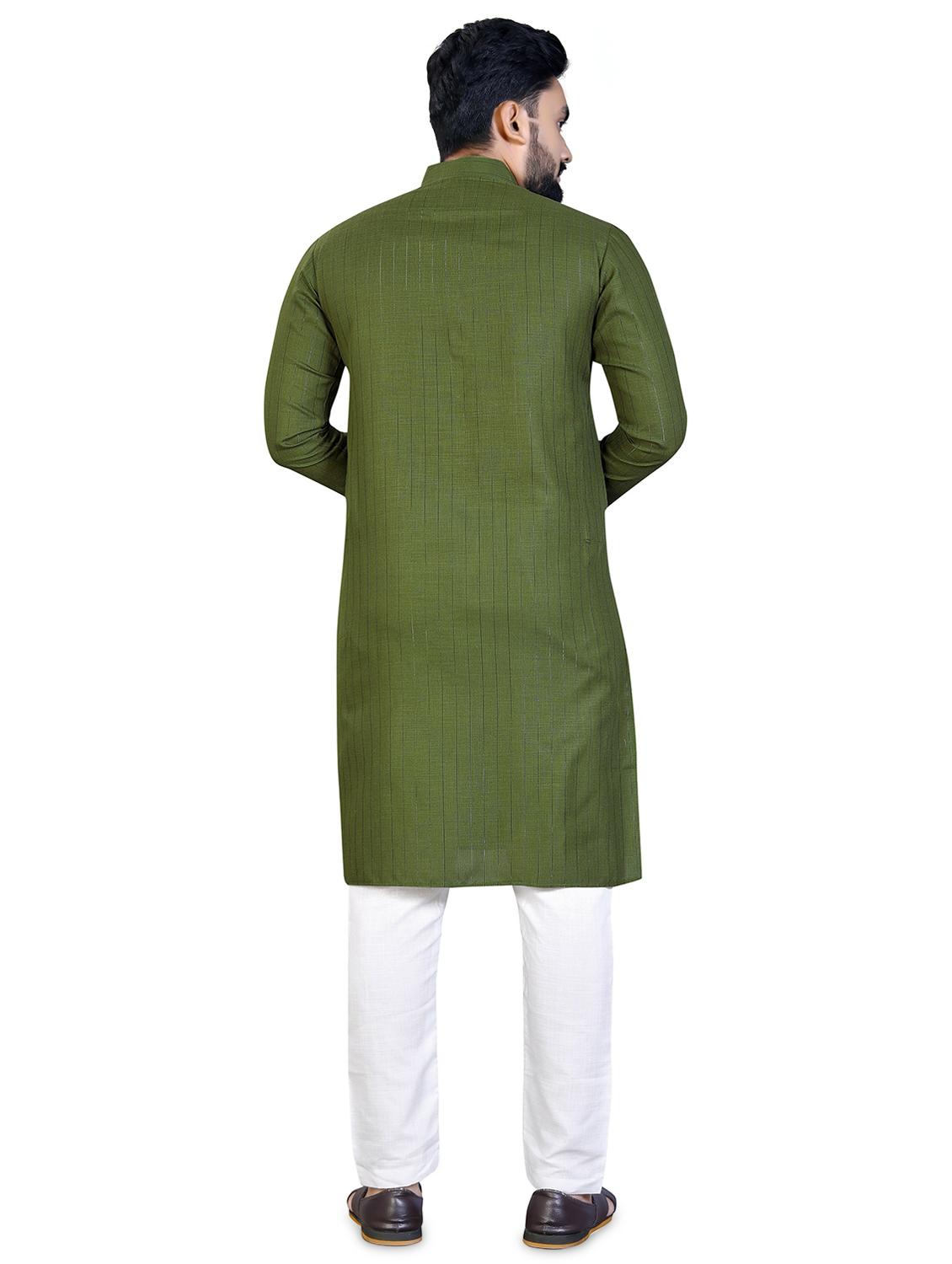 green striped silk blend kurta with trousers set - 19482595 -  Standard Image - 1