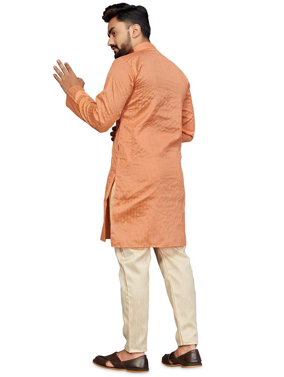 orange striped cotton kurta pyjama ethnic wear set - 19482597 - Standard Image - 1