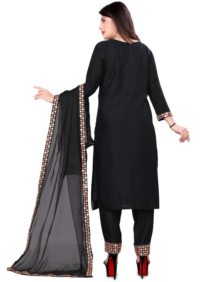 black self design kurta dupatta set - 19482614 -  Standard Image - 1