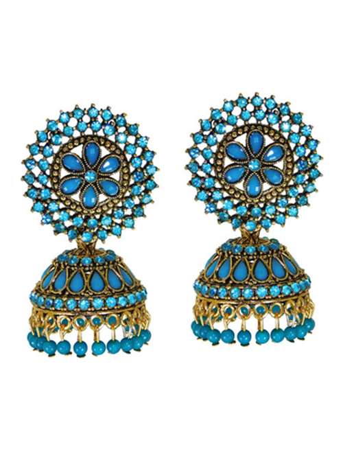 blue brass jhumka earring - 19482644 -  Standard Image - 0