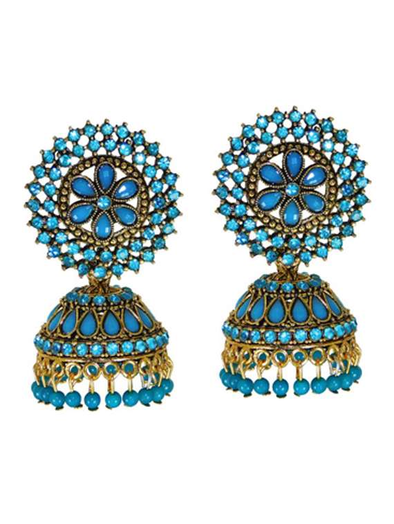 blue brass jhumka earring