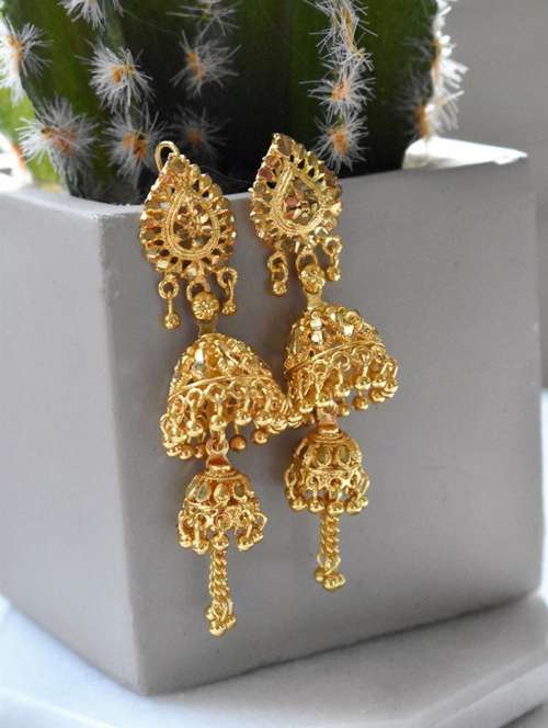 gold alloy jhumka earring - 19482656 -  Standard Image - 0