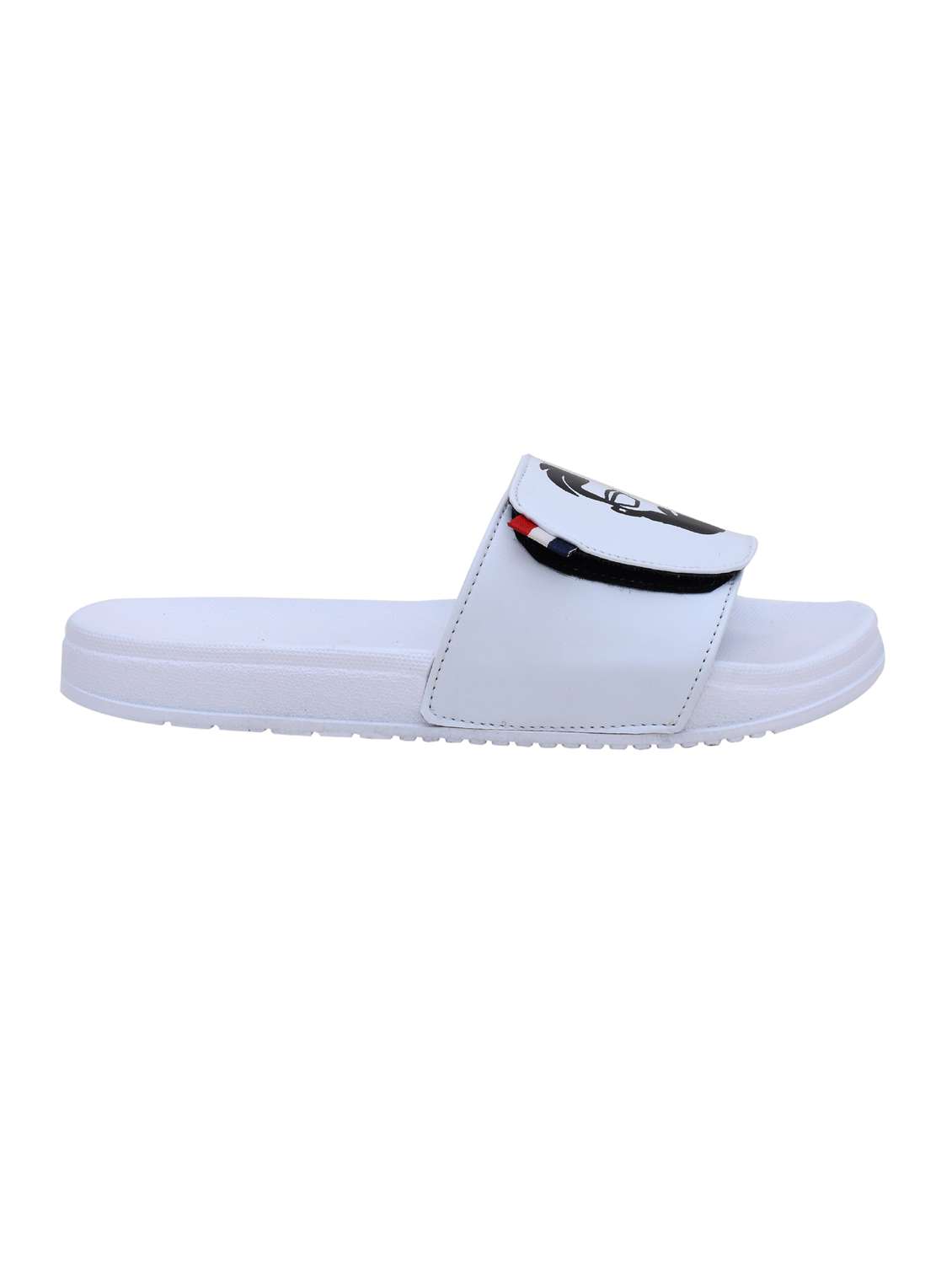 white leatherette slip on flip flops