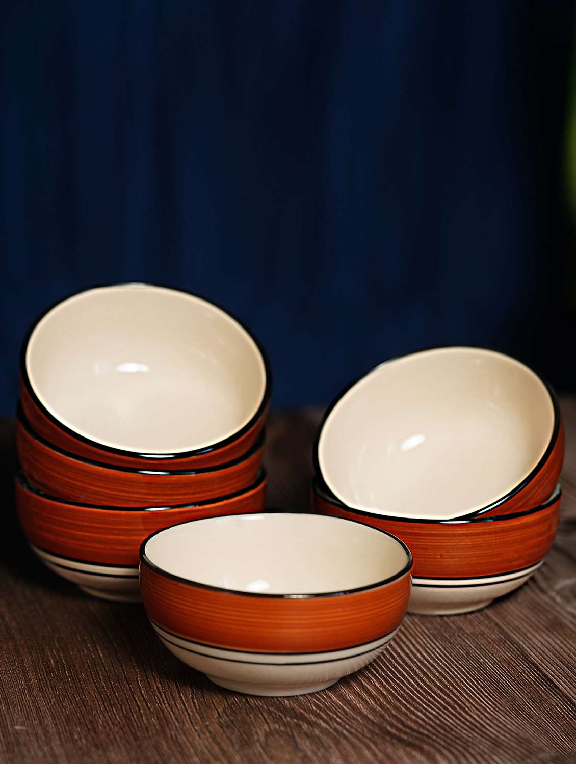 hand-painted ceramic floral bowls set  (multicolor, pack of 6)