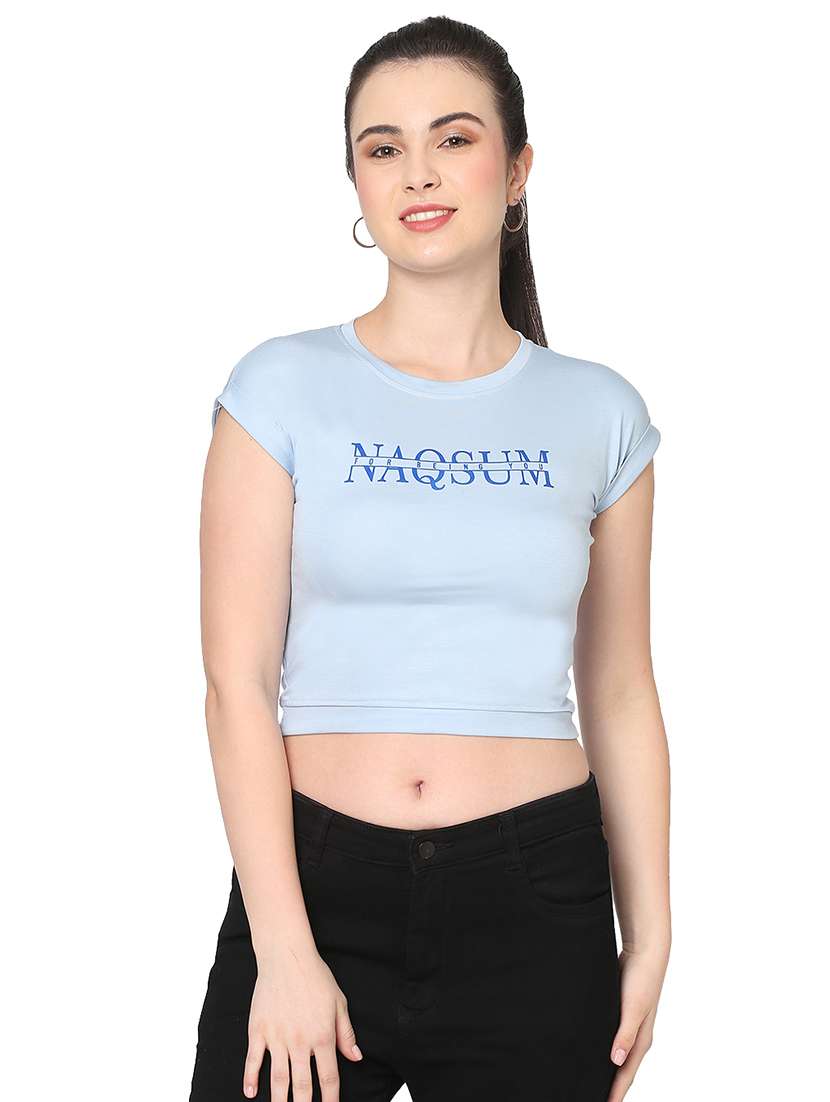 women's chest print round neck t-shirt