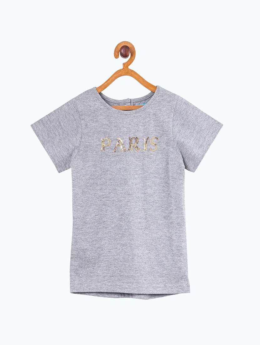 grey cotton self designed regular tee