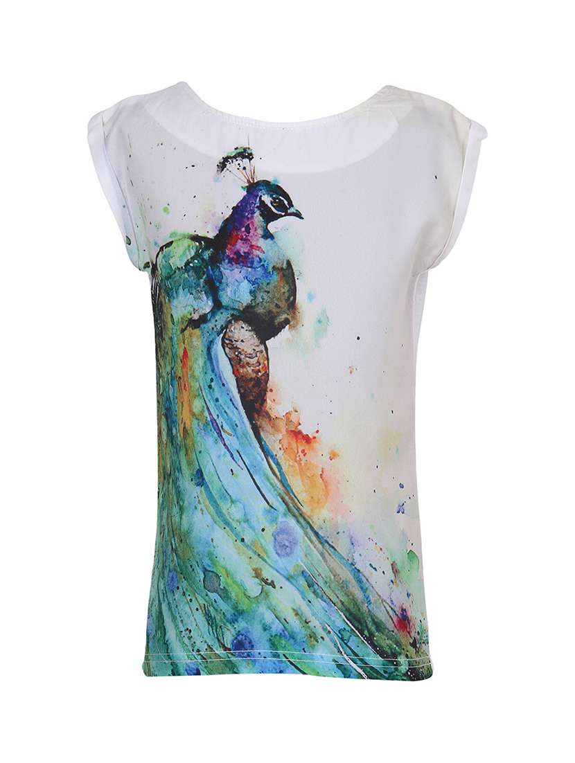 white cotton printed regular tee